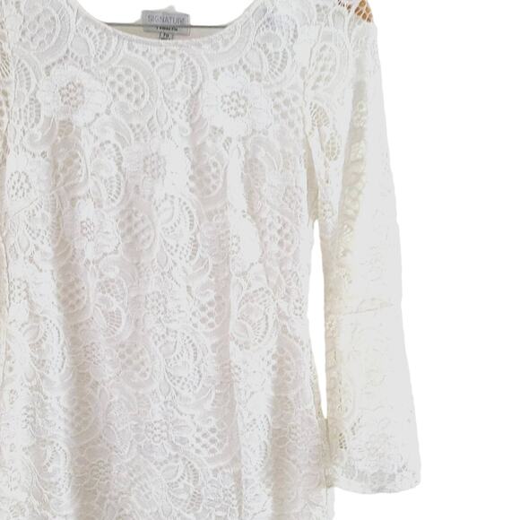 Signature by Robbie Bee Lace 3/4 Bell-Sleeve Sheath Dress -Ivory - Size Petite M - Picture 7 of 9